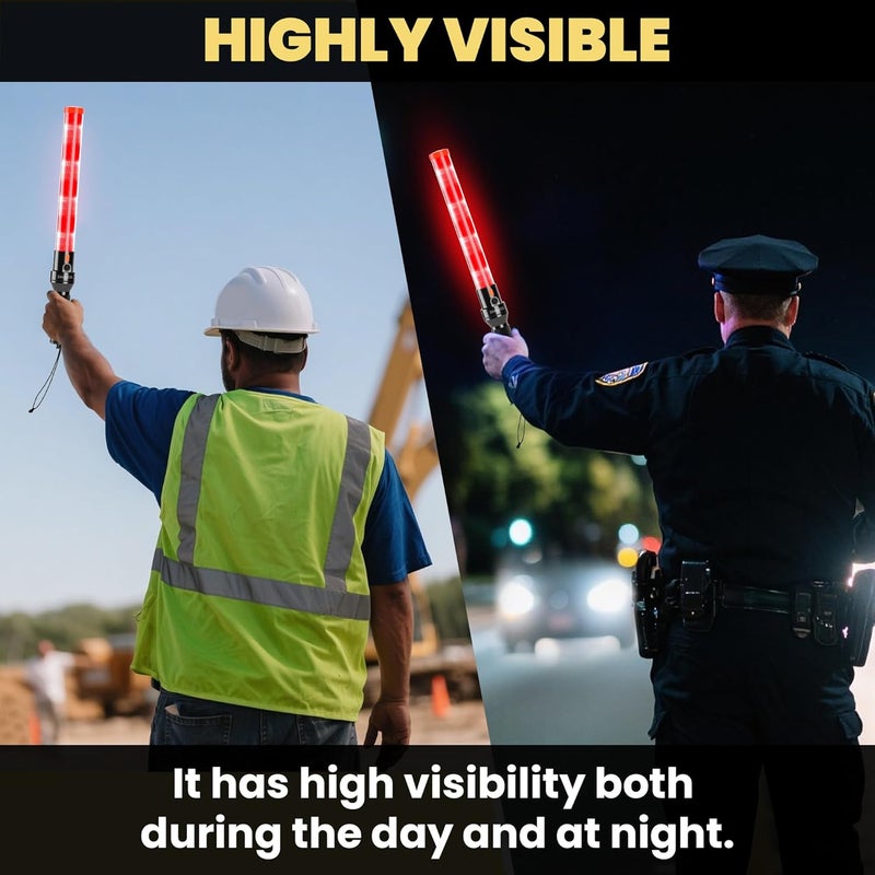 DIMAZO 16 Inch Rechargeable Traffic Wand, Multifunction Traffic Control Wand with 2 Flashing Modes, Red Safety Traffic Baton for Airport, Parking, Car Directing - Image 3
